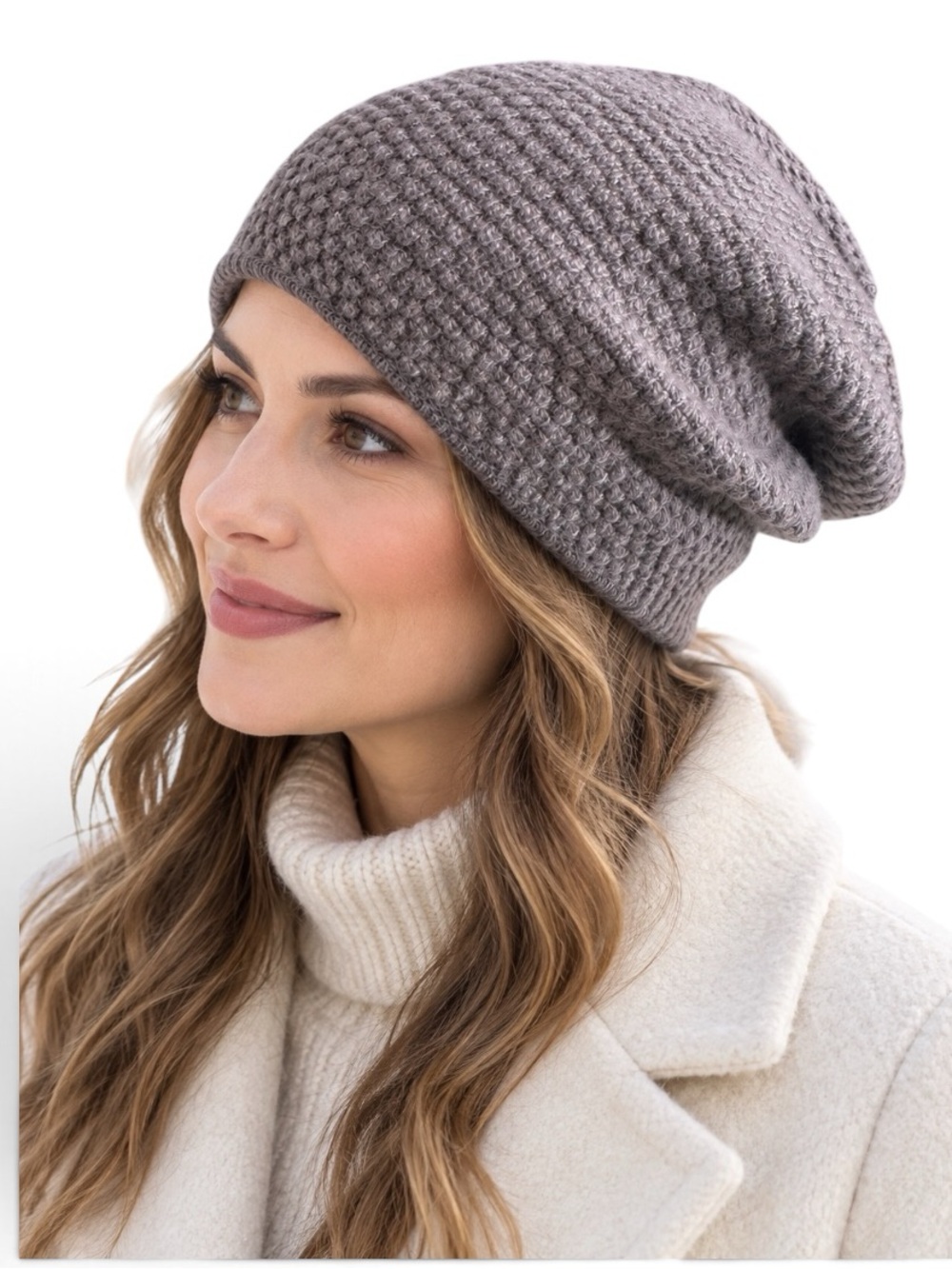 Portolano Gray Slouchy Beanie Angora Wool Cashmere Blend NWOT